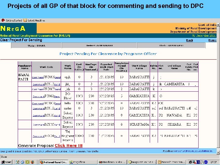 Projects of all GP of that block for commenting and sending to DPC 