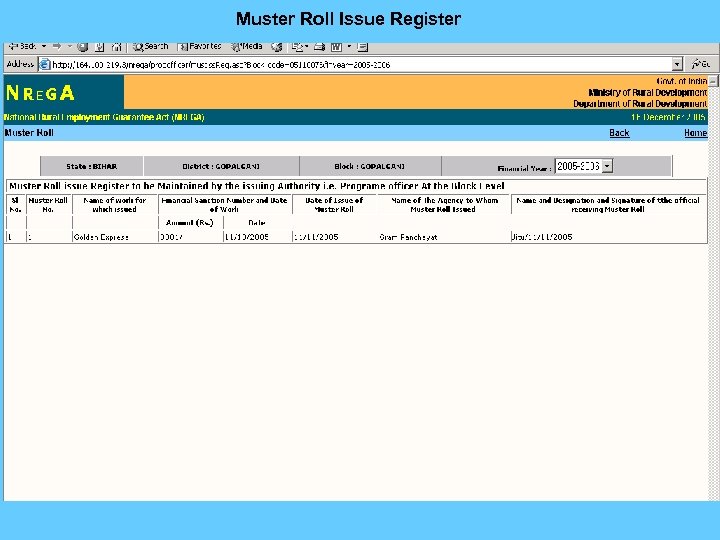 Muster Roll Issue Register 
