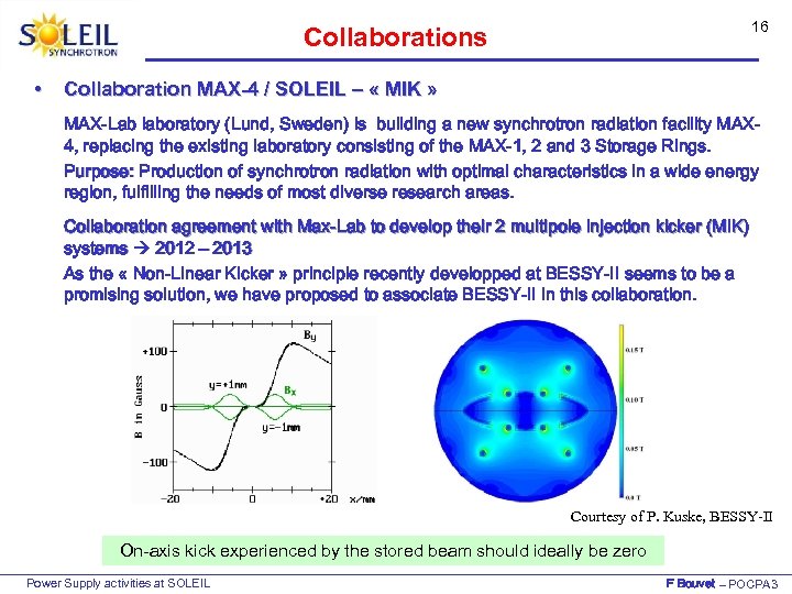 16 Collaborations • Collaboration MAX-4 / SOLEIL – « MIK » MAX-Lab laboratory (Lund,