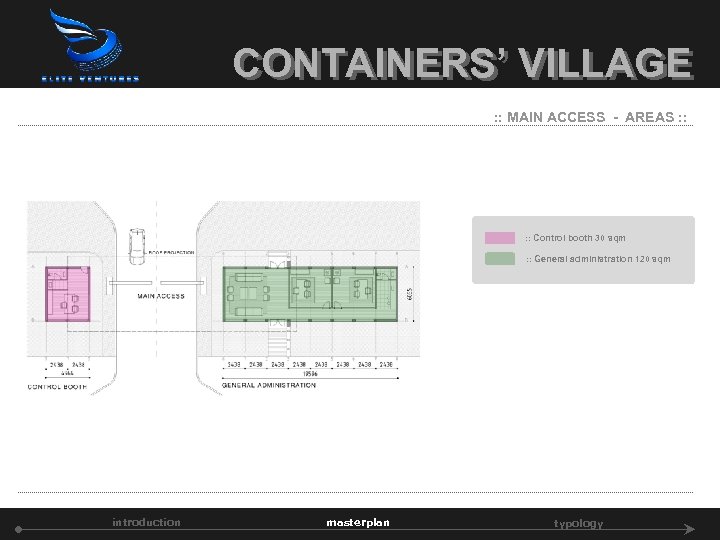 CONTAINERS’ VILLAGE : : MAIN ACCESS - AREAS : : Control booth 30 sqm