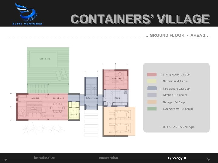 CONTAINERS’ VILLAGE : : GROUND FLOOR - AREAS: : Living Room: 70 sqm :