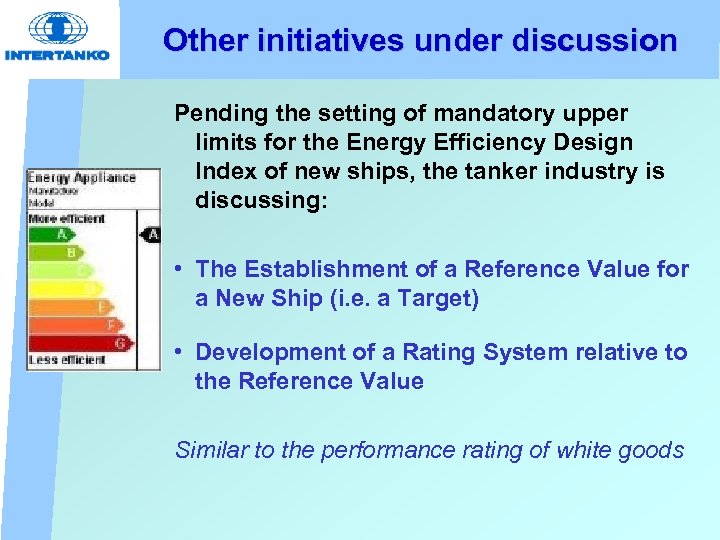 Other initiatives under discussion Pending the setting of mandatory upper limits for the Energy