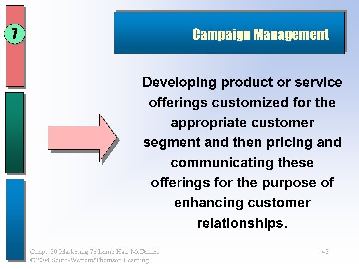 7 Campaign Management Developing product or service offerings customized for the appropriate customer segment