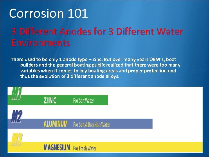 Corrosion 101 3 Different Anodes for 3 Different Water Environments There used to be