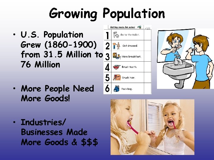 Growing Population • U. S. Population Grew (1860 -1900) from 31. 5 Million to