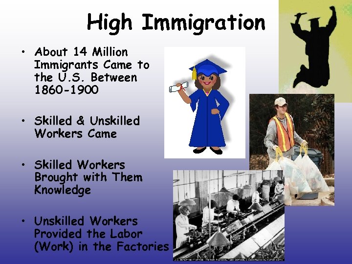 High Immigration • About 14 Million Immigrants Came to the U. S. Between 1860