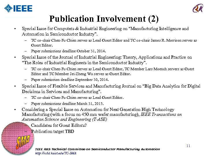 Publication Involvement (2) • Special Issue for Computers & Industrial Engineering on “Manufacturing Intelligence