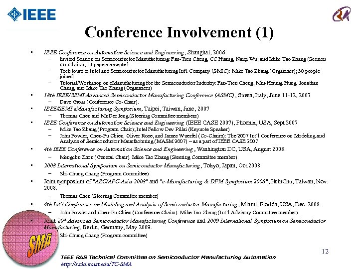 Conference Involvement (1) • IEEE Conference on Automation Science and Engineering, Shanghai, 2006 –