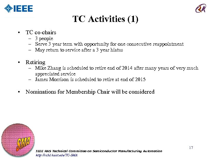 TC Activities (1) • TC co-chairs – 3 people – Serve 3 year term