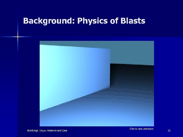 Background: Physics of Blasts Bombings: Injury Patterns and Care Click to view animation. 33