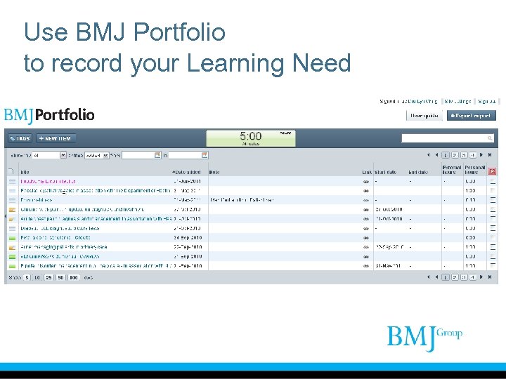 Use BMJ Portfolio to record your Learning Need 