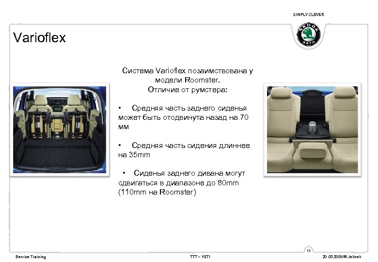 SIMPLY CLEVER Varioflex Система Varioflex позаимствована у модели Roomster. Отличие от румстера: • Средняя