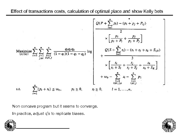 Effect of transactions costs, calculation of optimal place and show Kelly bets Non concave