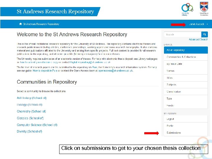 Click on submissions to get to your chosen thesis collection 