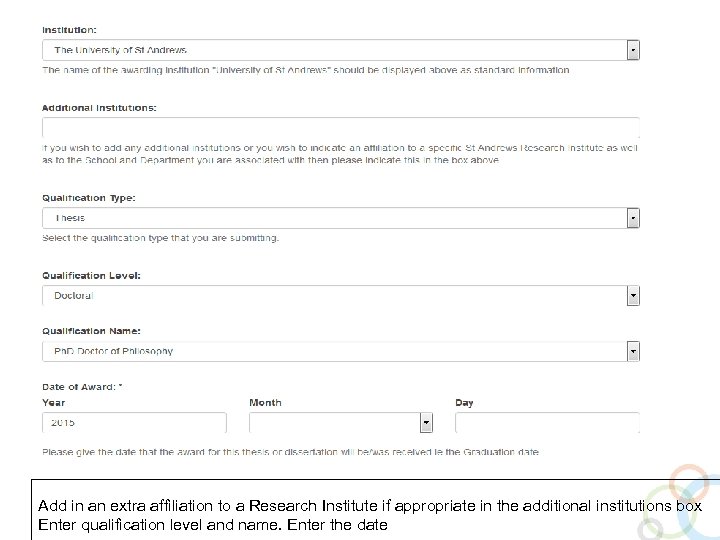 Add in an extra affiliation to a Research Institute if appropriate in the additional