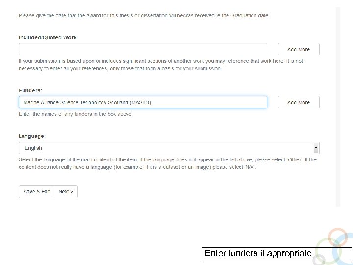 Enter funders if appropriate 