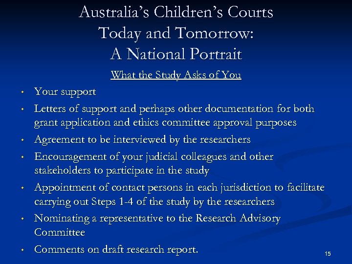 Australia’s Children’s Courts Today and Tomorrow: A National Portrait What the Study Asks of