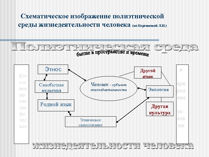 Схематическое изображение полиэтнической среды жизнедеятельности человека (по Бережновой Л. Н. ) Этнос Ест ест