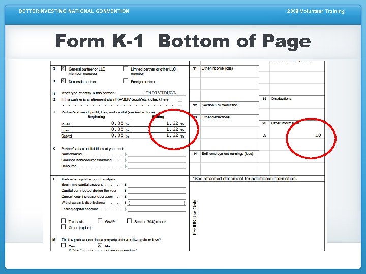 BETTERINVESTING NATIONAL CONVENTION 2009 Volunteer Training Form K-1 Bottom of Page 