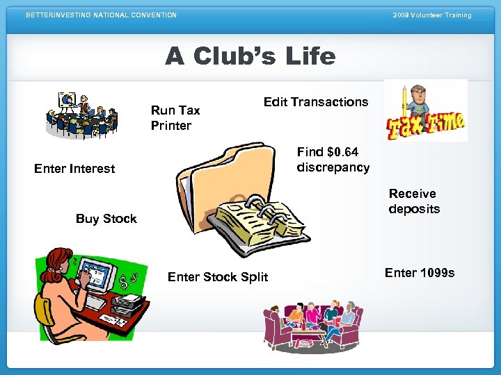 BETTERINVESTING NATIONAL CONVENTION 2009 Volunteer Training A Club’s Life Run Tax Printer Edit Transactions