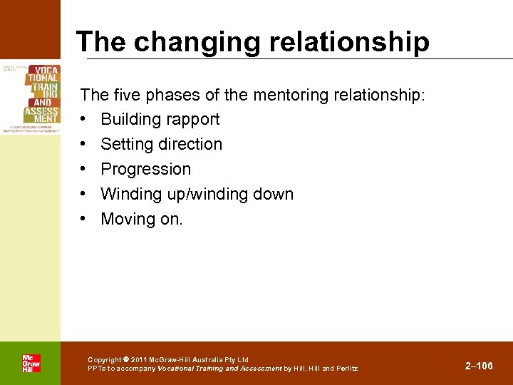 The changing relationship The five phases of the mentoring relationship: • Building rapport •
