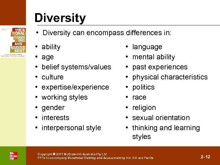 Diversity • Diversity can encompass differences in: • • • . ability age belief