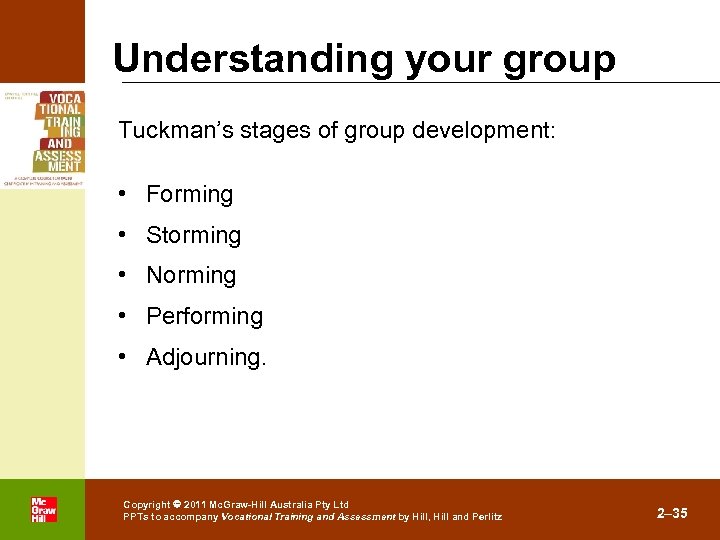 Understanding your group Tuckman’s stages of group development: • Forming • Storming • Norming