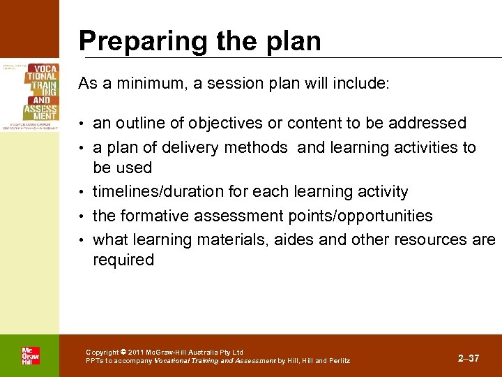 Preparing the plan As a minimum, a session plan will include: • an outline