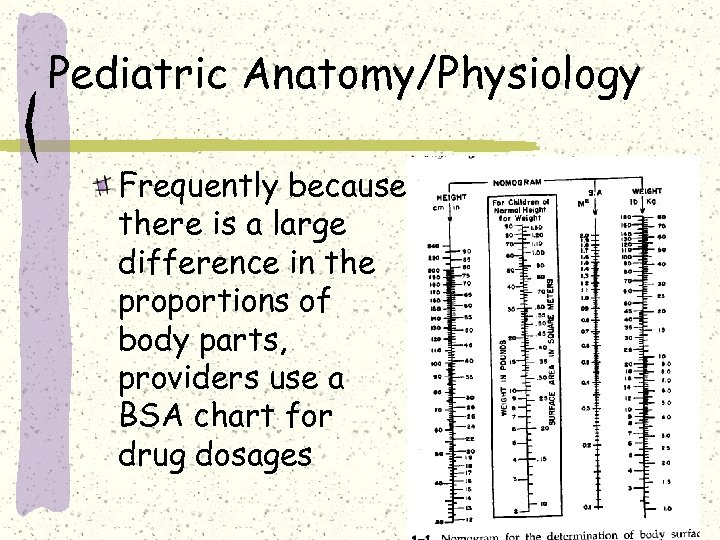 Pediatric Anatomy/Physiology Frequently because there is a large difference in the proportions of body