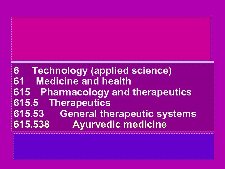 6 Technology (applied science) 61 Medicine and health 615 Pharmacology and therapeutics 615. 5