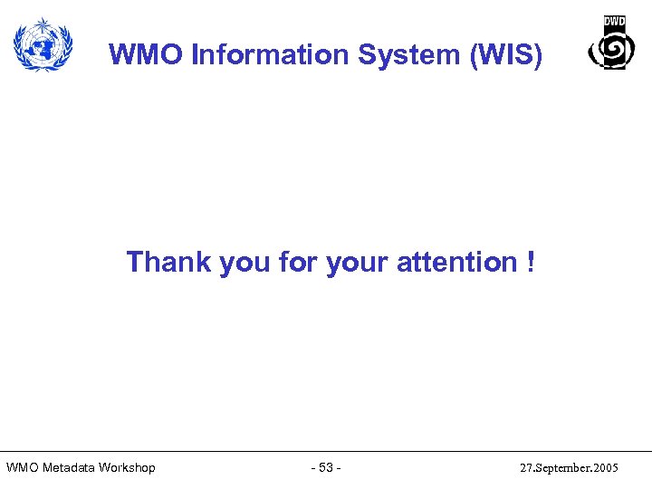 WMO Information System (WIS) Thank you for your attention ! WMO Metadata Workshop -