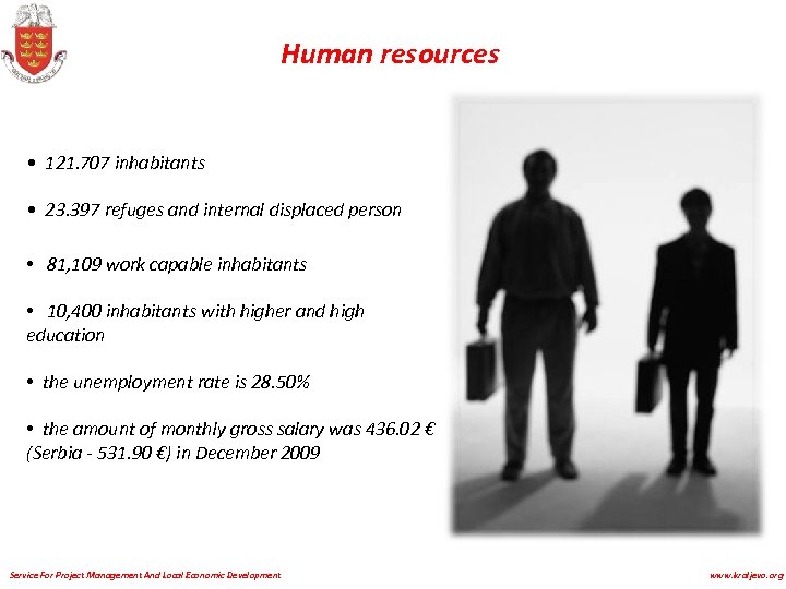 Human resources • 121. 707 inhabitants • 23. 397 refuges and internal displaced person