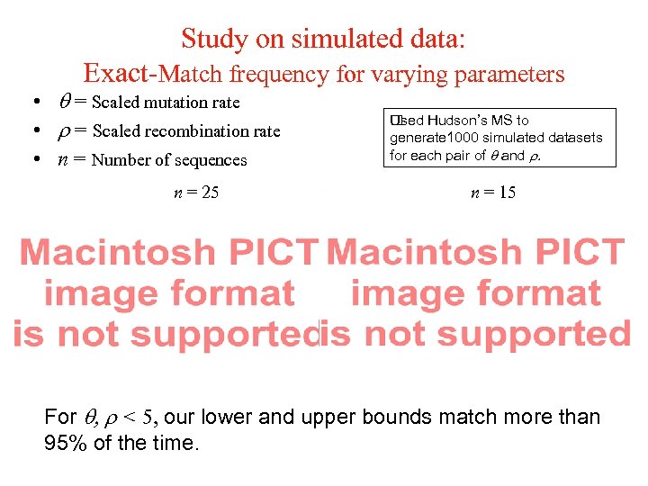 Study on simulated data: Exact-Match frequency for varying parameters • = Scaled mutation rate