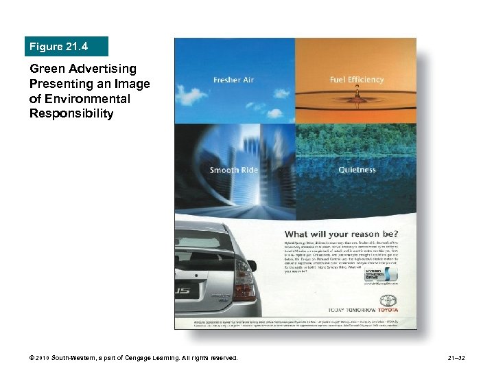 Figure 21. 4 Green Advertising Presenting an Image of Environmental Responsibility © 2010 South-Western,