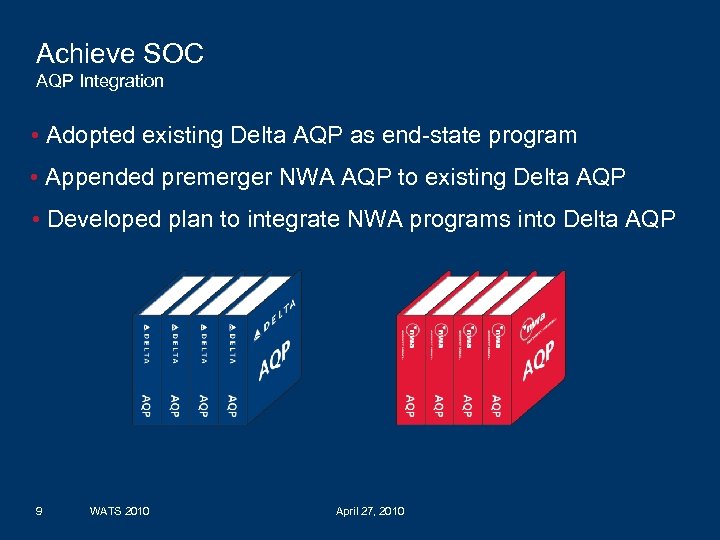 Achieve SOC AQP Integration • Adopted existing Delta AQP as end-state program • Appended