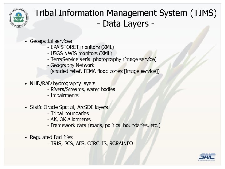 Tribal Information Management System (TIMS) - Data Layers • Geospatial services - EPA STORET