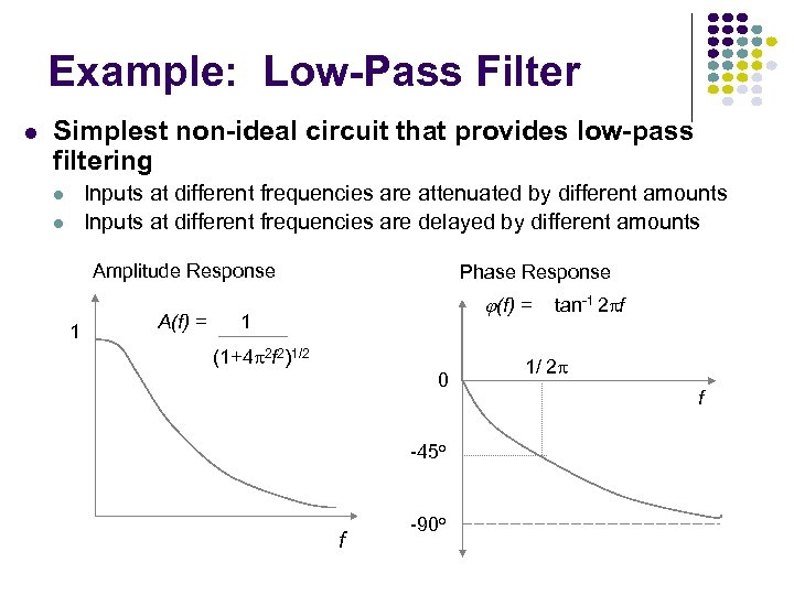 Example: Low-Pass Filter l Simplest non-ideal circuit that provides low-pass filtering Inputs at different