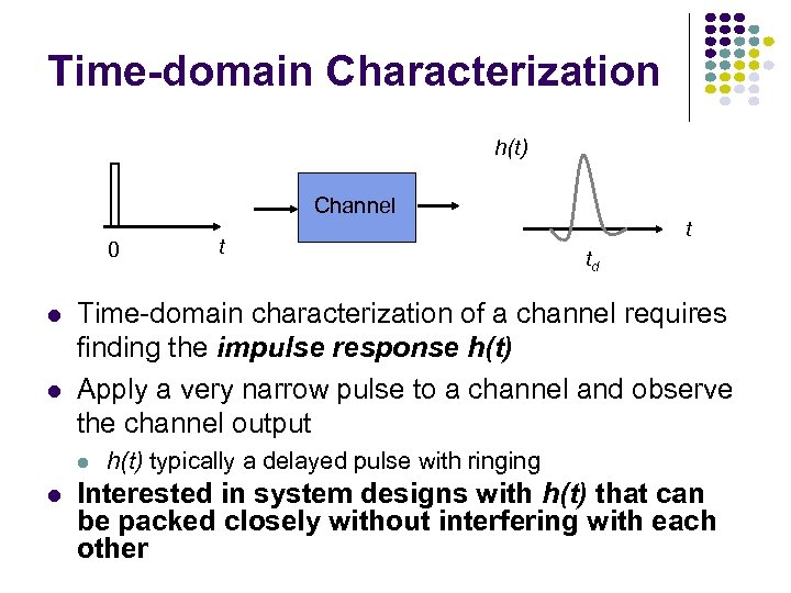 Time-domain Characterization h(t) Channel 0 l l td Time-domain characterization of a channel requires