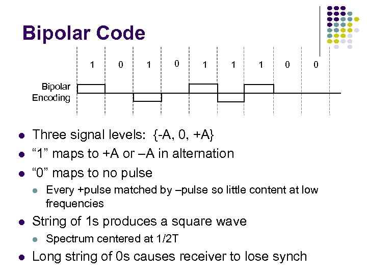 Bipolar Code 1 0 1 1 1 0 0 Bipolar Encoding l l l