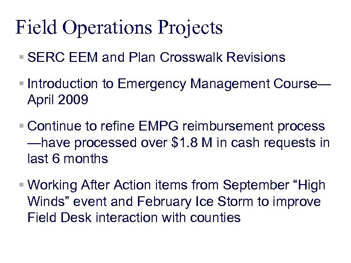 Field Operations Projects § SERC EEM and Plan Crosswalk Revisions § Introduction to Emergency