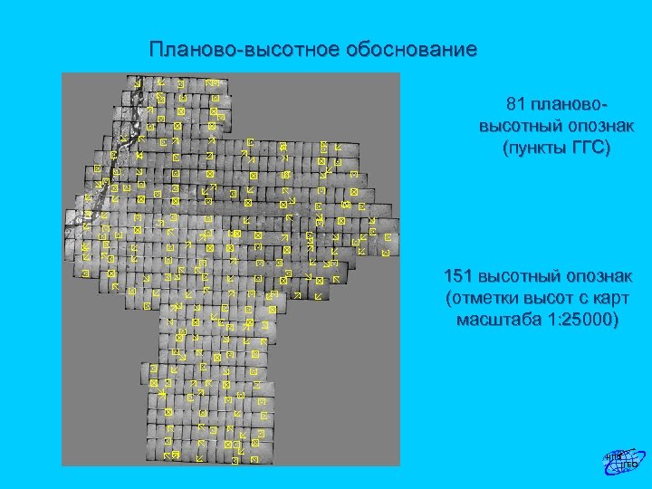 Планово-высотное обоснование 81 планововысотный опознак (пункты ГГС) 151 высотный опознак (отметки высот с карт