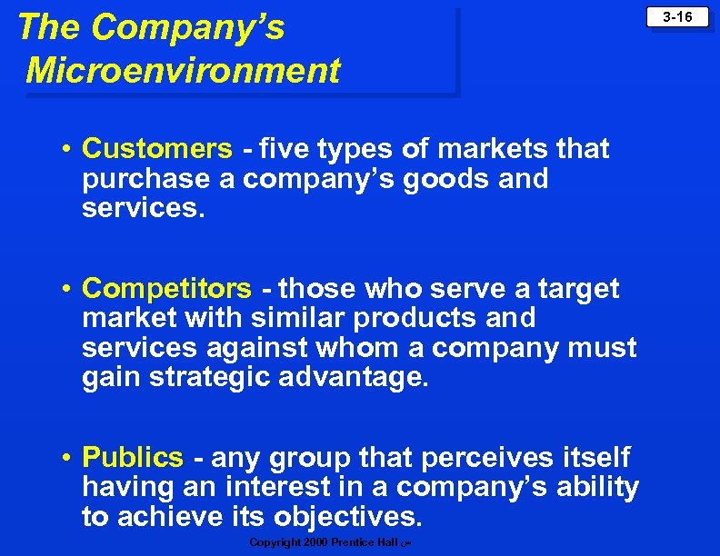 The Company’s Microenvironment • Customers - five types of markets that purchase a company’s