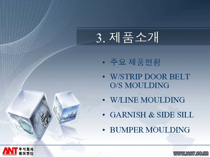 3. 제품소개 • 주요 제품현황 • W/STRIP DOOR BELT O/S MOULDING • W/LINE MOULDING