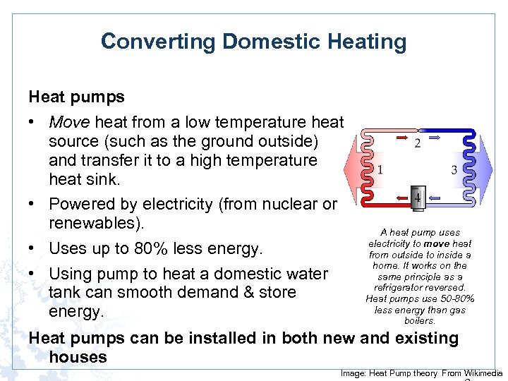 Converting Domestic Heating Heat pumps • Move heat from a low temperature heat source