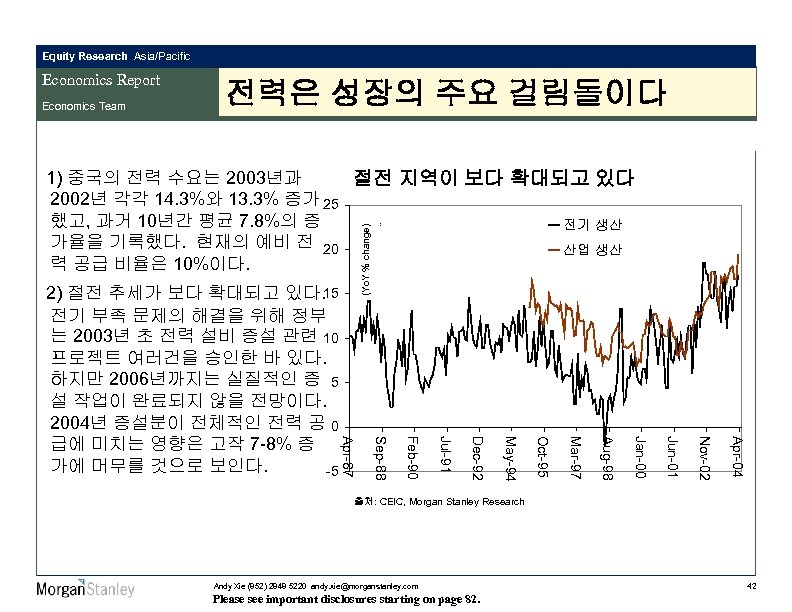 Equity Research Asia/Pacific Economics Report Economics Team 전력은 성장의 주요 걸림돌이다 Apr-04 Nov-02 Jun-01