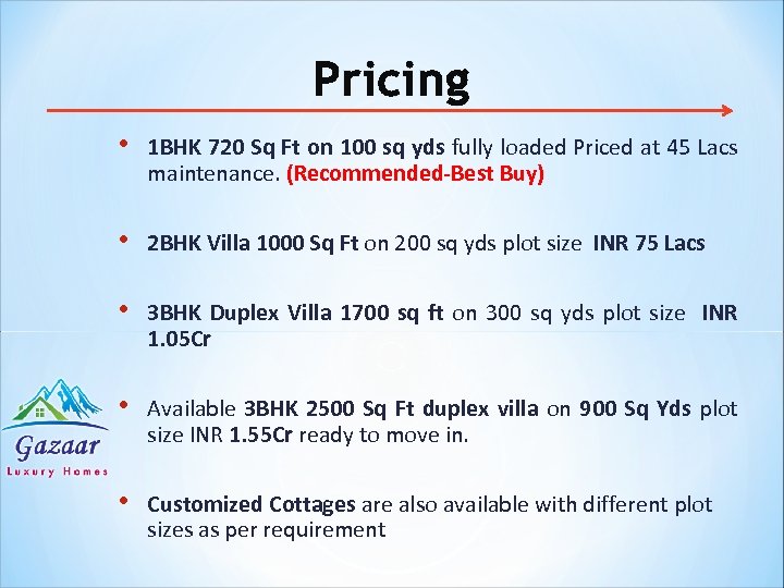 Pricing • 1 BHK 720 Sq Ft on 100 sq yds fully loaded Priced