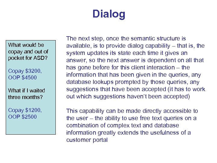 Dialog What would be copay and out of pocket for ASD? Copay $3200, OOP