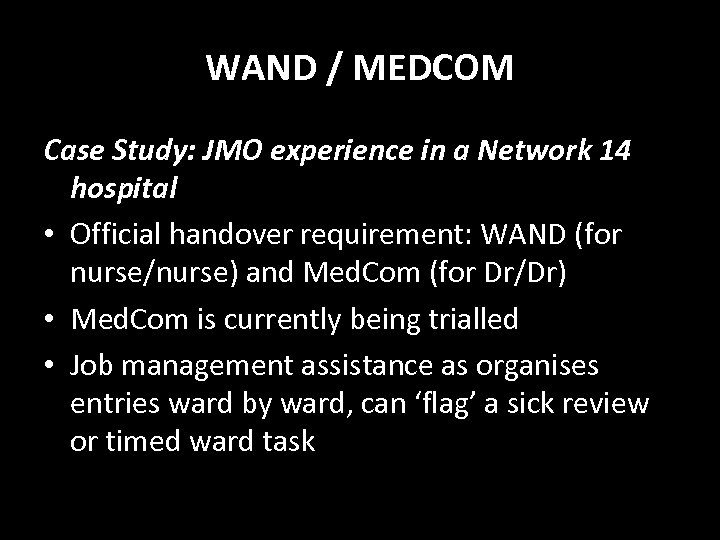 WAND / MEDCOM Case Study: JMO experience in a Network 14 hospital • Official