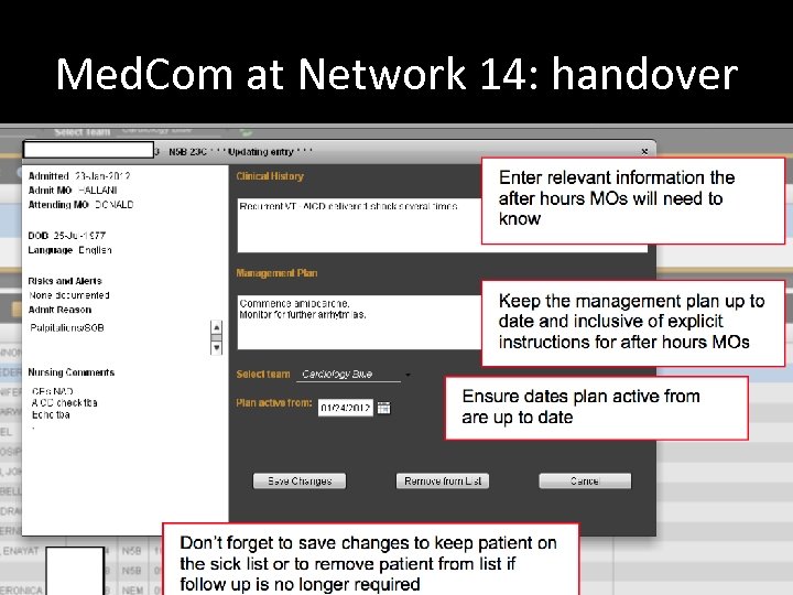 Med. Com at Network 14: handover 
