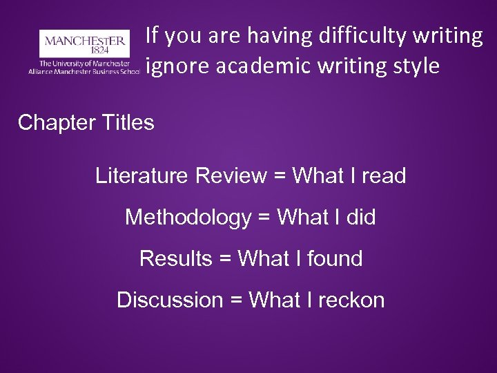 If you are having difficulty writing ignore academic writing style Chapter Titles Literature Review